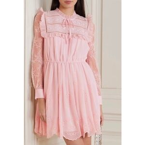 SELF-PORTRAIT Dusty Pink Lace Ruffle Mini Dress 6 Romantic Coquette